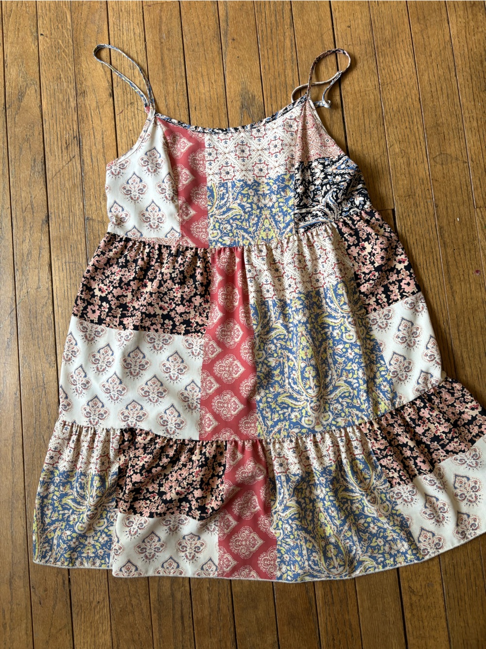 Patchwork Print Smocked Tank with Floral and Paisley Blocks